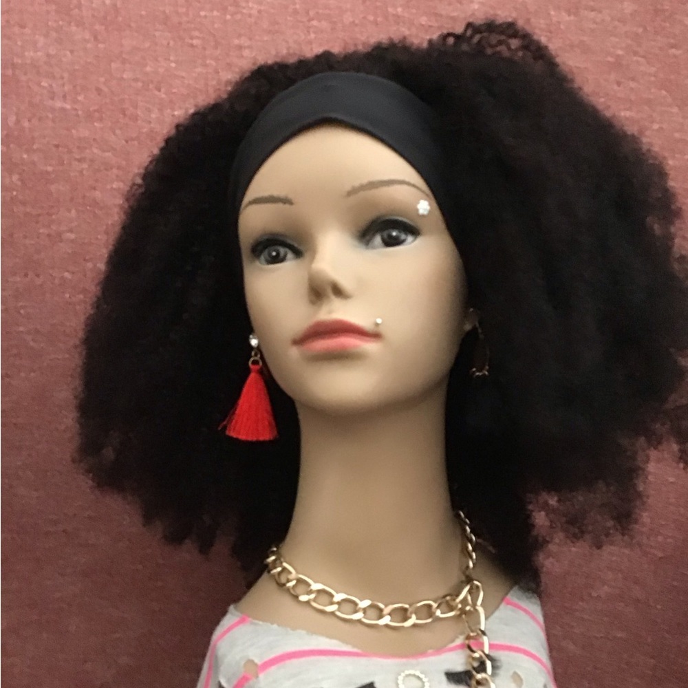 Kinky Synthetic Afro Headband Wig Curly Half Wig For Woman